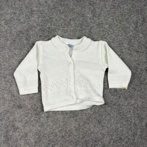 Ravi Cardigan Sweater Unisex 0-3 Months White Knit Pointelle Button Front
